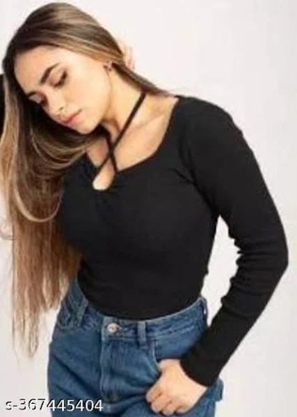 Black colour Full Sleeve Cross Neck Top